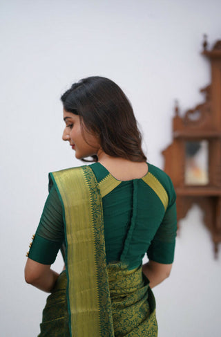 Pleasurable Dark Green Soft Silk Saree With Petrichor Blouse Piece ClothsVilla