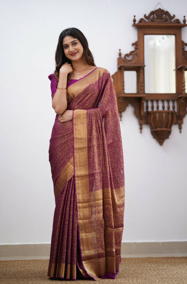 Evocative Purple Soft Silk Saree With Demesne Blouse Piece ClothsVilla Main image