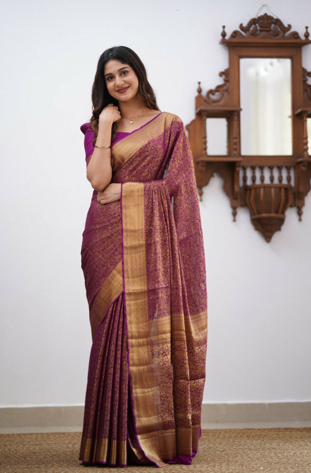 Evocative Purple Soft Silk Saree With Demesne Blouse Piece ClothsVilla