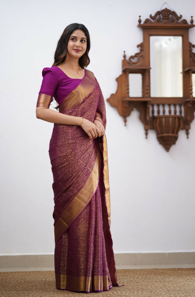 Evocative Purple Soft Silk Saree With Demesne Blouse Piece ClothsVilla