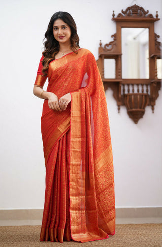 Dissemble Red Soft Silk Saree With Imbrication Blouse Piece ClothsVilla