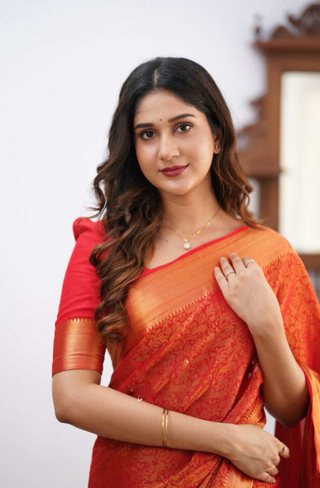 Dissemble Red Soft Silk Saree With Imbrication Blouse Piece ClothsVilla