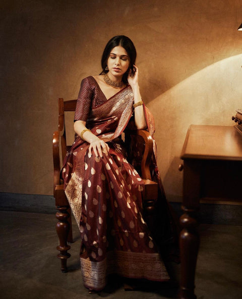 Petrichor Brown Soft Silk Saree With Moiety Blouse Piece ClothsVilla Main image