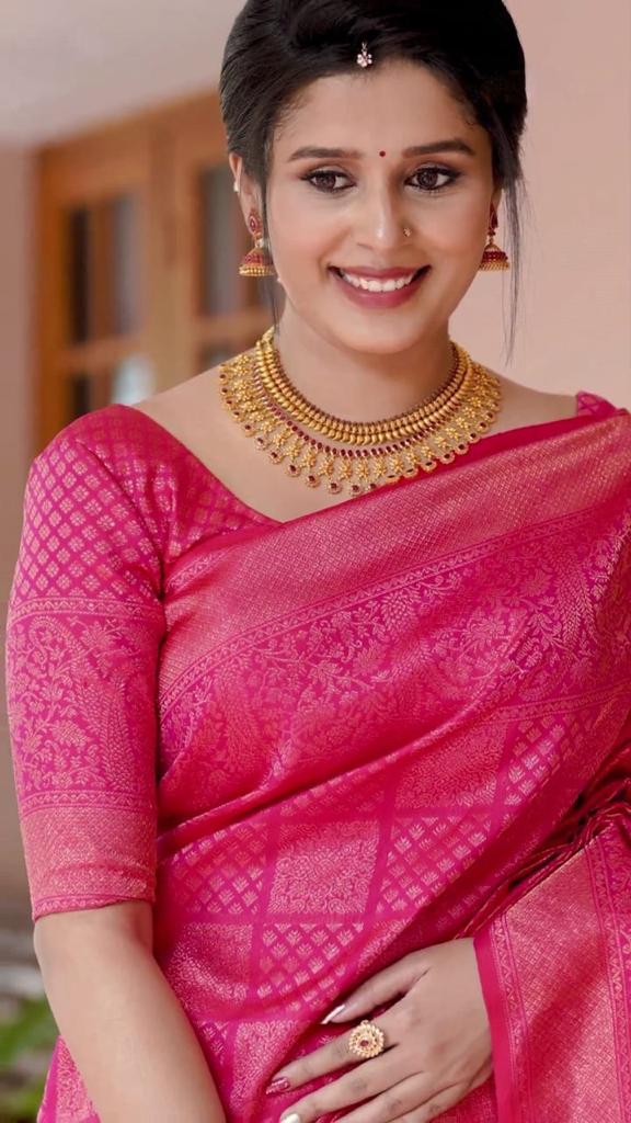 Palimpsest Dark Pink Soft Silk Saree With Scintilla Blouse Piece ClothsVilla Main image