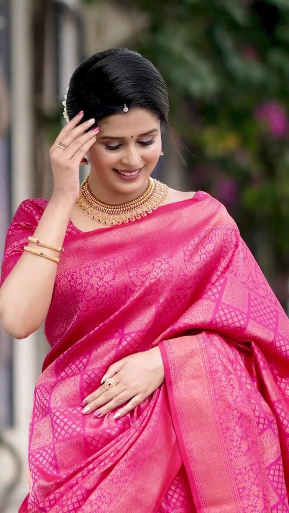 Palimpsest Dark Pink Soft Silk Saree With Scintilla Blouse Piece ClothsVilla