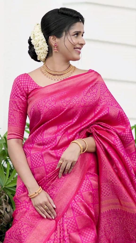 Palimpsest Dark Pink Soft Silk Saree With Scintilla Blouse Piece ClothsVilla