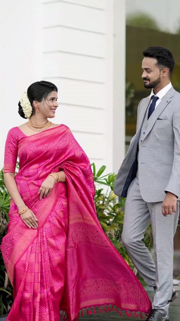 Palimpsest Dark Pink Soft Silk Saree With Scintilla Blouse Piece ClothsVilla