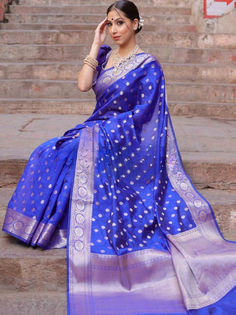 Improbable Blue Soft Silk Saree With Glittering Blouse Piece ClothsVilla Main image