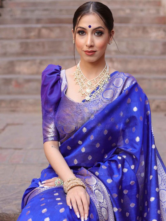 Improbable Blue Soft Silk Saree With Glittering Blouse Piece ClothsVilla