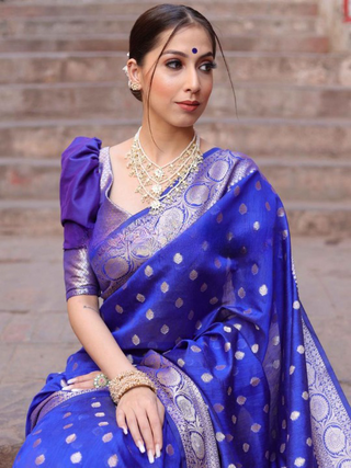 Improbable Blue Soft Silk Saree With Glittering Blouse Piece ClothsVilla