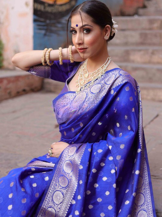 Improbable Blue Soft Silk Saree With Glittering Blouse Piece ClothsVilla