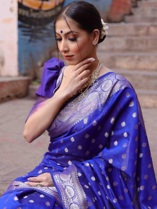 Improbable Blue Soft Silk Saree With Glittering Blouse Piece ClothsVilla