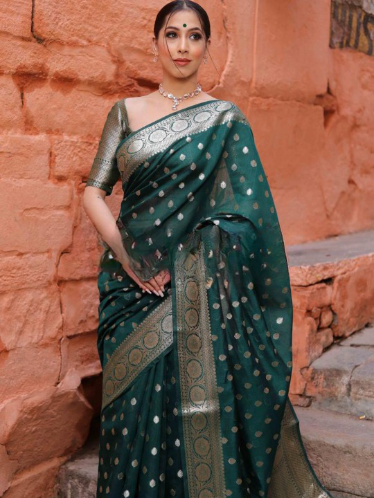 Elision Green Soft Silk Saree With Demesne Blouse Piece ClothsVilla