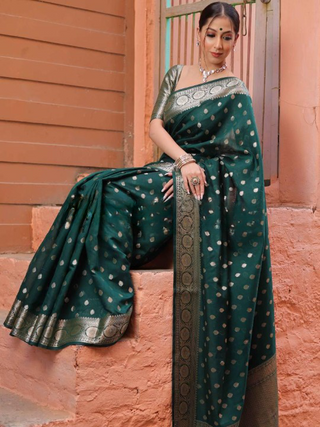 Elision Green Soft Silk Saree With Demesne Blouse Piece ClothsVilla