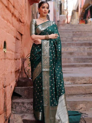 Elision Green Soft Silk Saree With Demesne Blouse Piece ClothsVilla