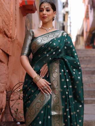 Elision Green Soft Silk Saree With Demesne Blouse Piece ClothsVilla