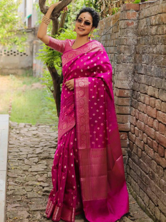 Epiphany Dark Pink Soft Silk Saree With Eloquence Blouse Piece ClothsVilla