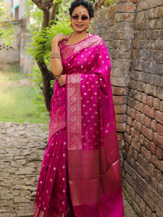 Epiphany Dark Pink Soft Silk Saree With Eloquence Blouse Piece ClothsVilla