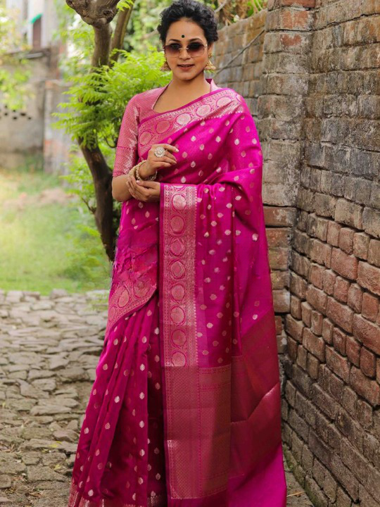 Epiphany Dark Pink Soft Silk Saree With Eloquence Blouse Piece ClothsVilla