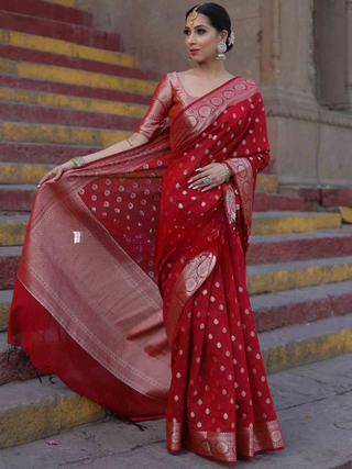 Beleaguer Red Soft Silk Saree With Assemblage Blouse Piece ClothsVilla