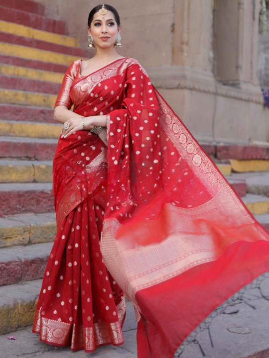 Beleaguer Red Soft Silk Saree With Assemblage Blouse Piece ClothsVilla