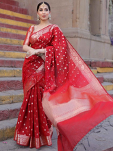 Load image into Gallery viewer, Beleaguer Red Soft Silk Saree With Assemblage Blouse Piece ClothsVilla