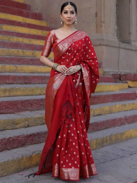 Beleaguer Red Soft Silk Saree With Assemblage Blouse Piece ClothsVilla Main image