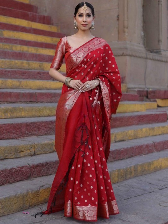 Beleaguer Red Soft Silk Saree With Assemblage Blouse Piece ClothsVilla
