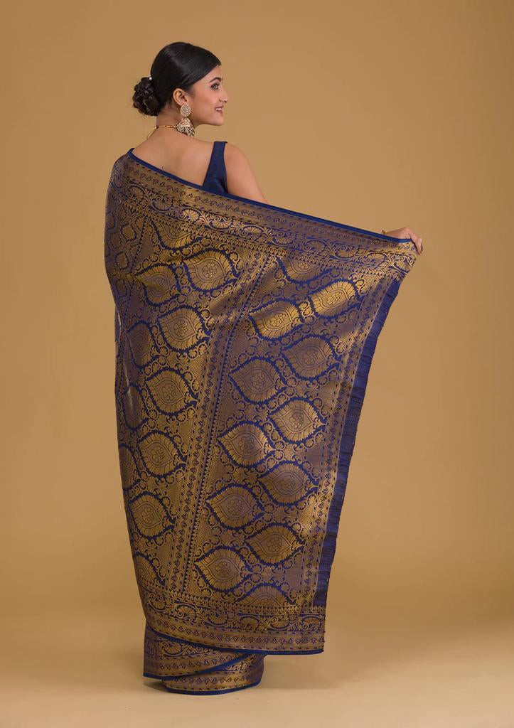 Traditional Navy Blue Soft Silk Saree With Exquisite  Blouse Piece ClothsVilla