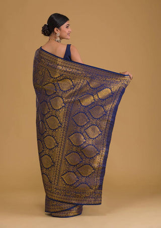Traditional Navy Blue Soft Silk Saree With Exquisite  Blouse Piece ClothsVilla