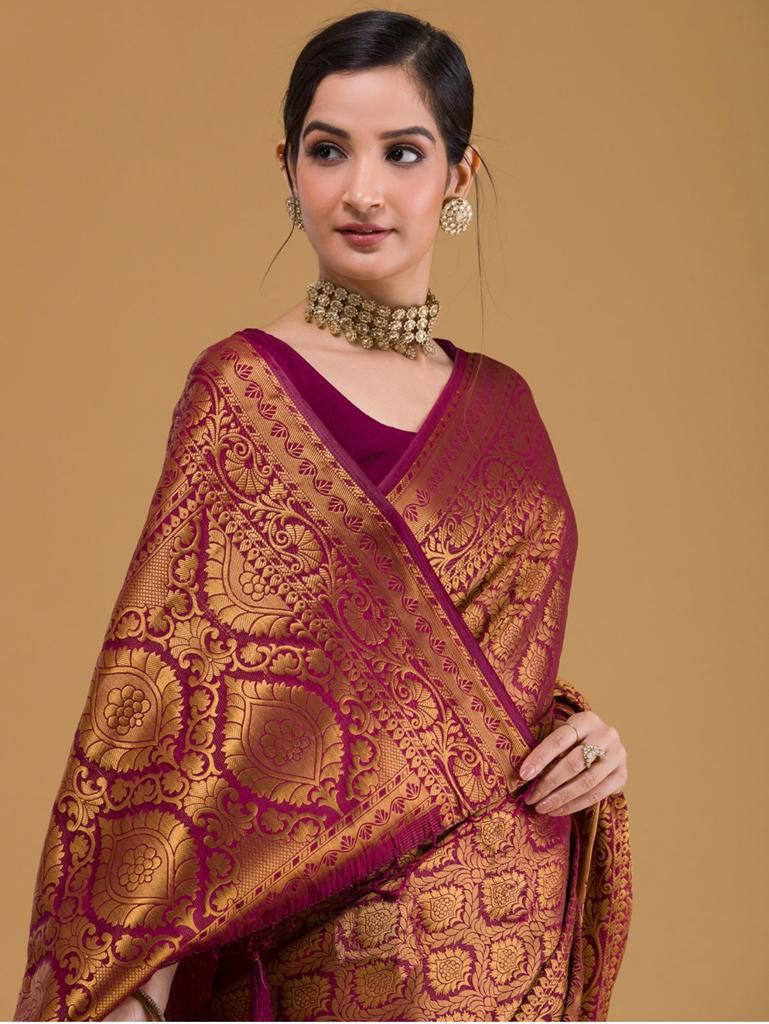 Fancifull Red Soft Silk Saree With Blissful Blouse Piece ClothsVilla
