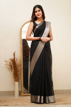 Load image into Gallery viewer, Breathtaking Black Cotton Silk Saree With Intricate Blouse Piece ClothsVilla