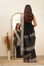 Load image into Gallery viewer, Breathtaking Black Cotton Silk Saree With Intricate Blouse Piece ClothsVilla