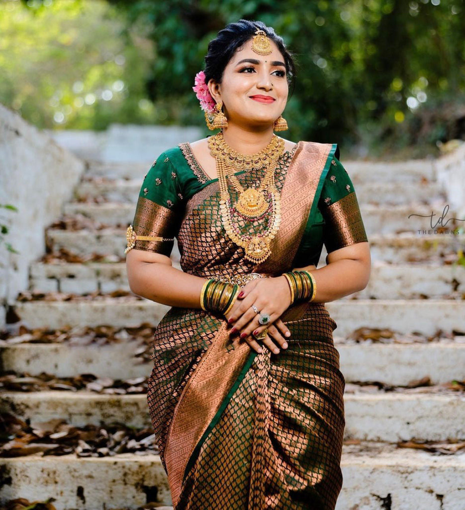 Silk Saree with Green Printed,weaving - SR23495