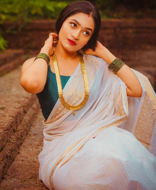 Denouement White Soft Silk Saree With Ratatouille Blouse Piece ClothsVilla