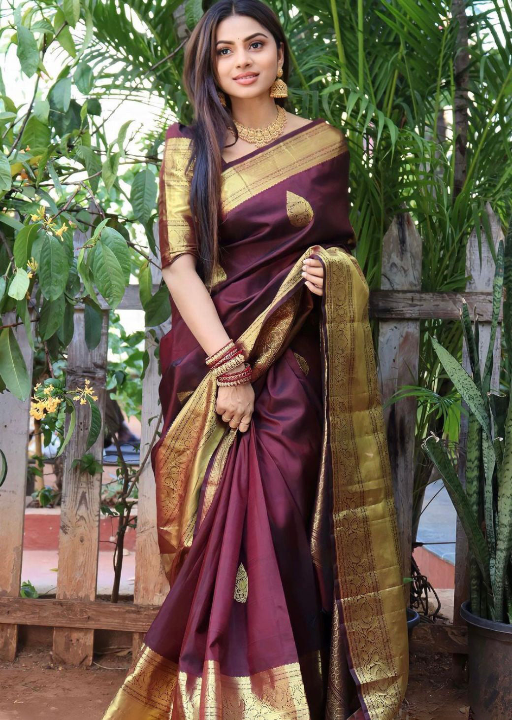 Phenomenal Wine Soft Silk Saree With Beautiful Blouse Piece ClothsVilla Main image