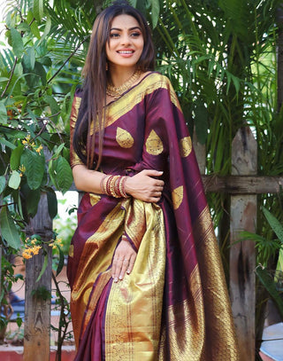 Phenomenal Wine Soft Silk Saree With Beautiful Blouse Piece ClothsVilla