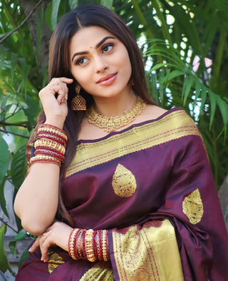 Phenomenal Wine Soft Silk Saree With Beautiful Blouse Piece ClothsVilla