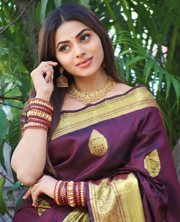 Phenomenal Wine Soft Silk Saree With Beautiful Blouse Piece ClothsVilla