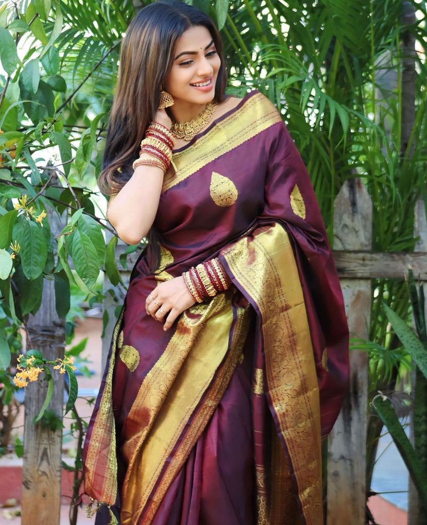 Phenomenal Wine Soft Silk Saree With Beautiful Blouse Piece ClothsVilla