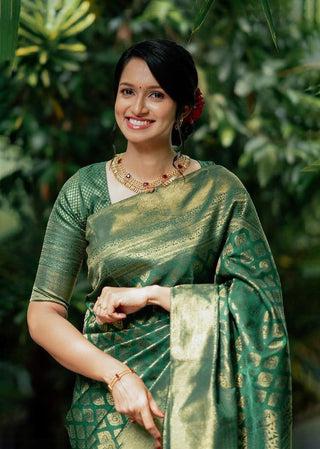 Blooming Rama Soft Silk Saree With Desiring Blouse Piece ClothsVilla