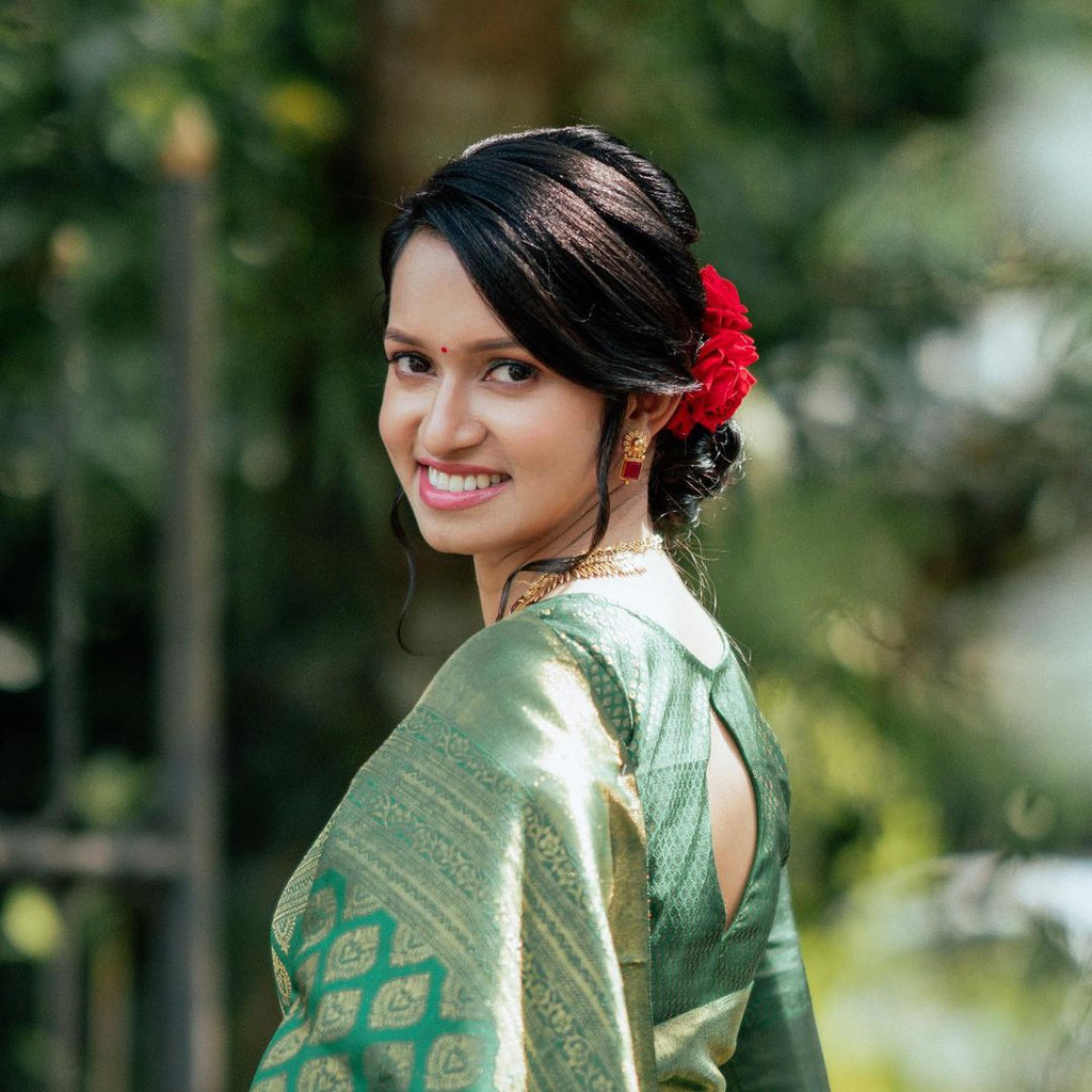 Blooming Rama Soft Silk Saree With Desiring Blouse Piece ClothsVilla