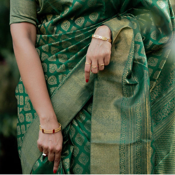Blooming Rama Soft Silk Saree With Desiring Blouse Piece ClothsVilla