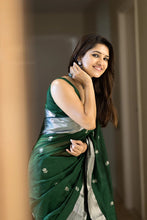 Load image into Gallery viewer, Gratifying Green Cotton Silk Saree With Alluring Blouse Piece ClothsVilla