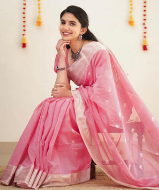 Precious Pink Cotton Silk Saree With Unique Blouse Piece ClothsVilla