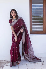 Load image into Gallery viewer, Extraordinary Wine Cotton Silk Saree With Precious Blouse Piece ClothsVilla