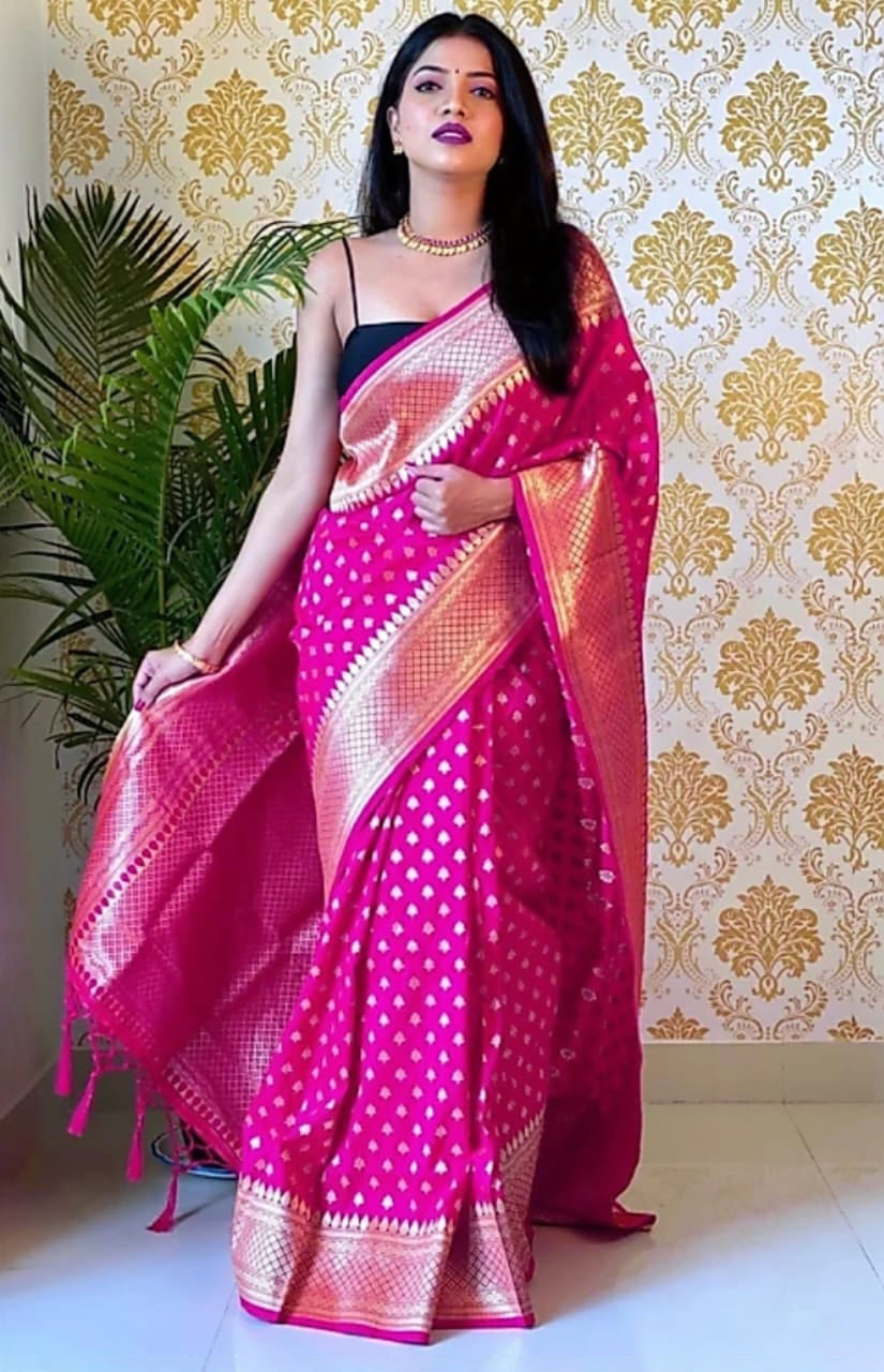 Fancifull Dark Pink Soft Silk Saree With Adoring Blouse Piece ClothsVilla Main image