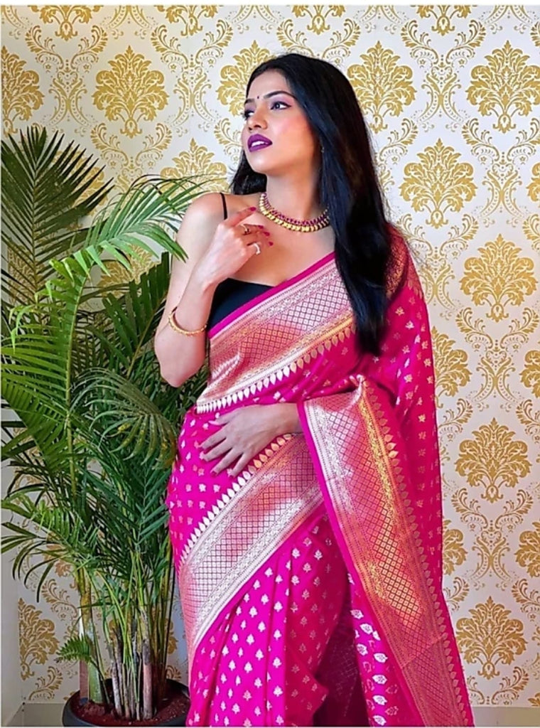 Fancifull Dark Pink Soft Silk Saree With Adoring Blouse Piece ClothsVilla