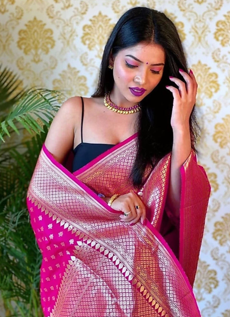 Fancifull Dark Pink Soft Silk Saree With Adoring Blouse Piece ClothsVilla