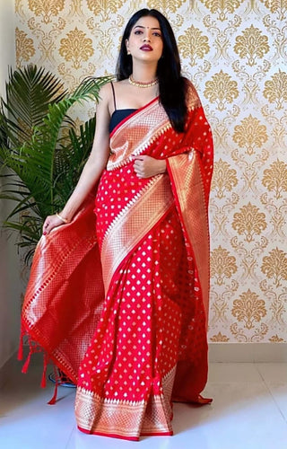 Ailurophile Red Soft Silk Saree With Palimpsest Blouse Piece ClothsVilla